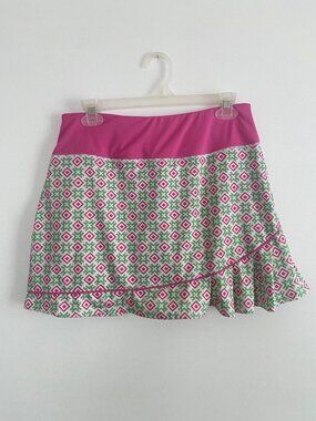 Birdies And Bows Women's Pink & Green Geometric Golf Skort Size M